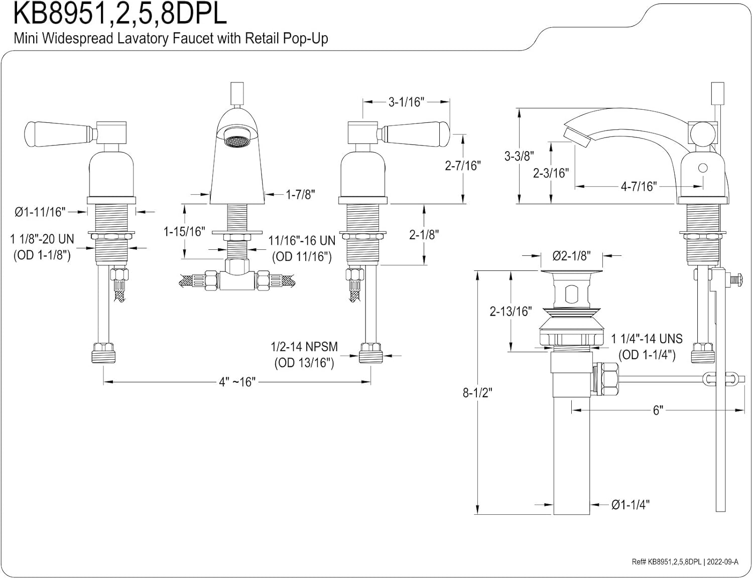 Kingston Brass KB8955DPL Mini-Widespread Bathroom Faucet, Oil Rubbed Bronze