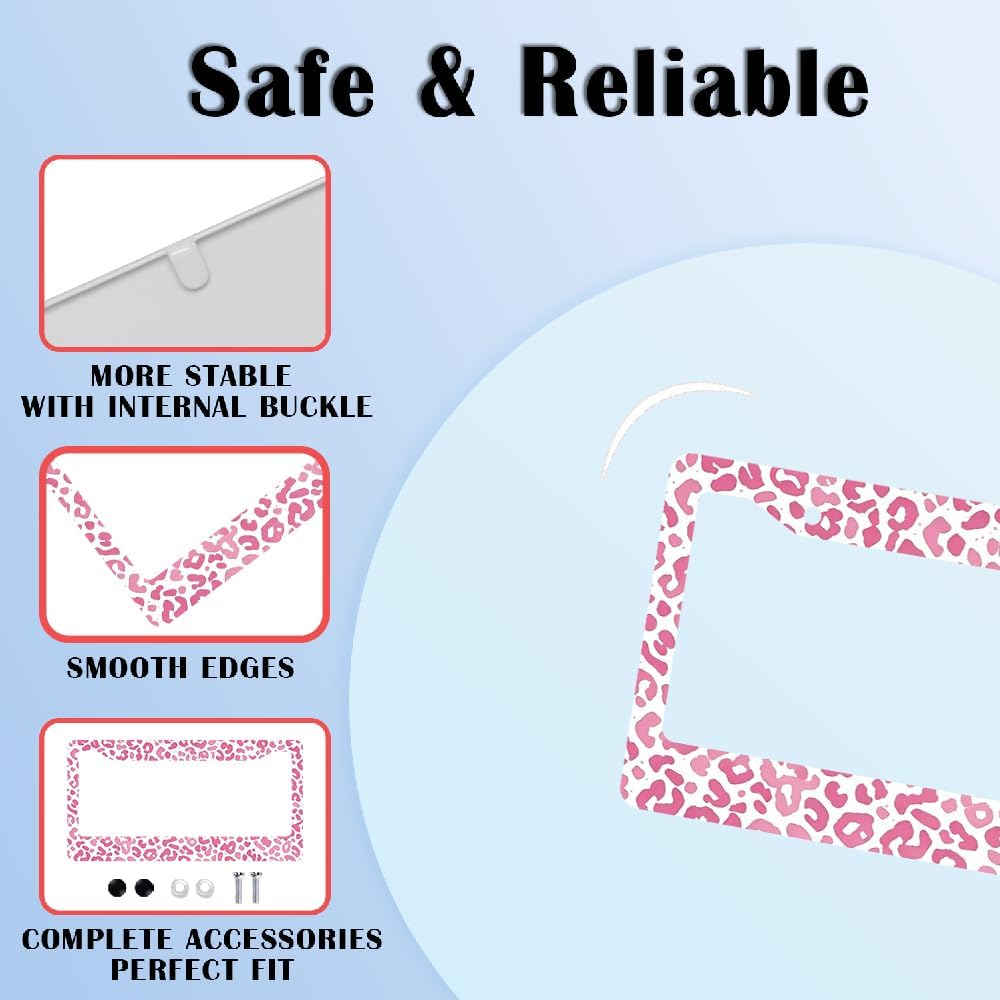 Pink Leopard Print Aluminum License Plate Frame 2 Pack 6x12 Inch US Standard - Trendy Animal Print Car Tag Holder with Mounting Screws for Cars Trucks SUVs image 5