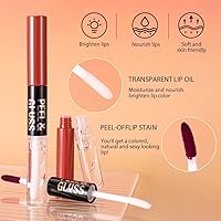 Vista 6 de Juego combinado de aceite de labios de doble extremo, 2 en 1, delineador de labios de larga duración, impermeable, de alta pigmentación, no se