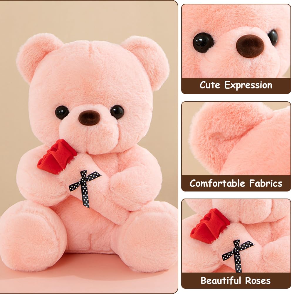 BEJOY Orsacchiotto Di Peluche Con Cuore Rosa 28 Cm - Morbido Pupazzo Per San Valentino, Compleanno, Regalo Per Fidanzata, Bambini
