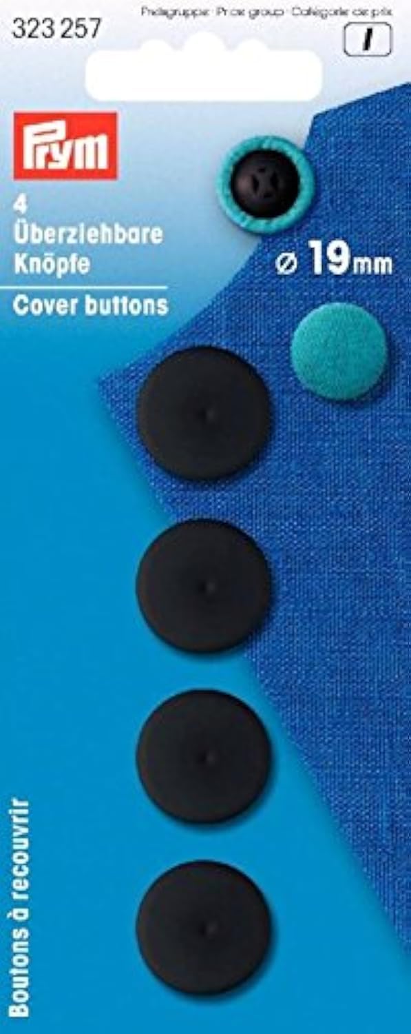 Prym Covered Buttons, Plastic, Black, 19 mm, 4-Piece