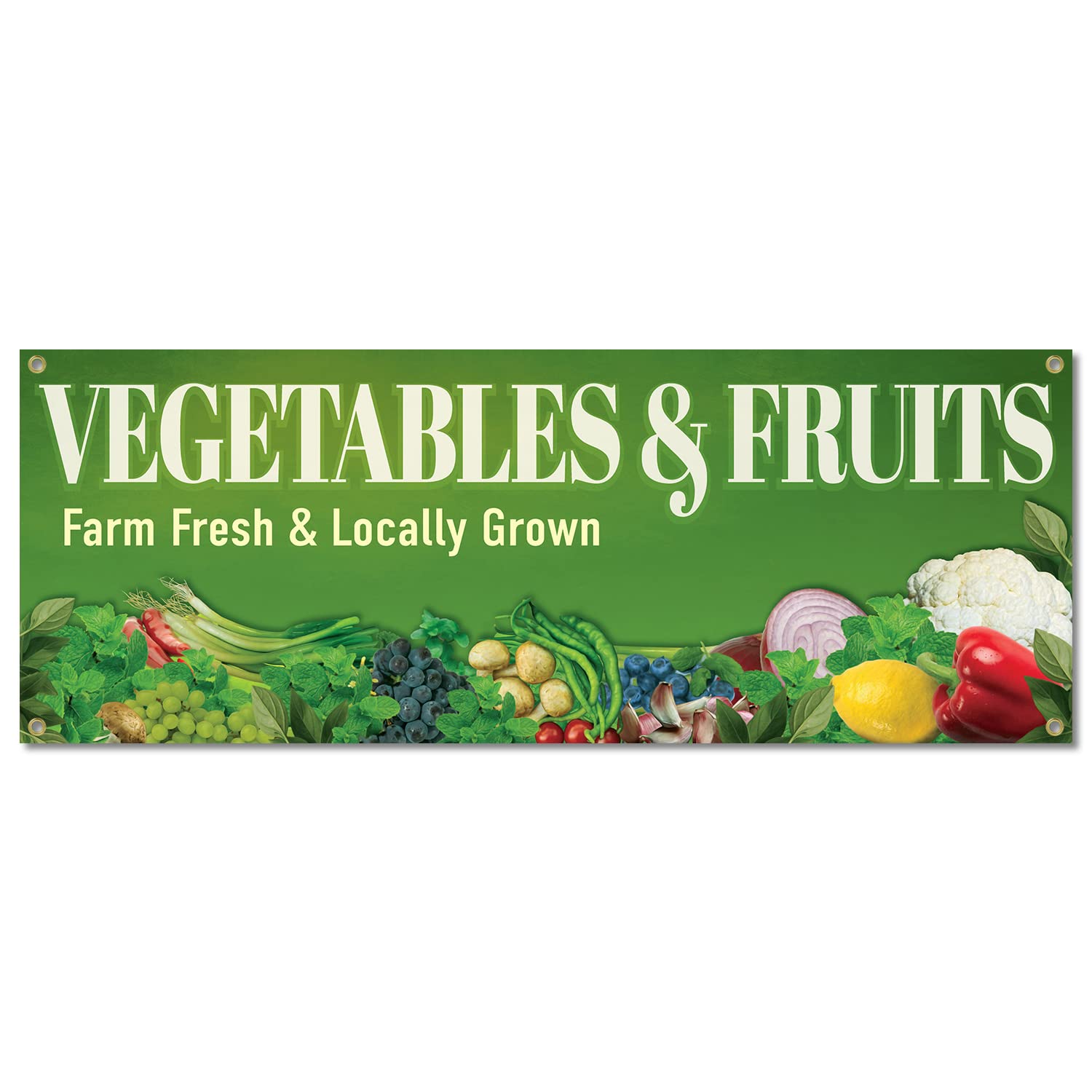 Vegetables and Fruits | 18" X 48" Banner | Outdoor Vinyl Sign with Grommets | Stand Cart Veggies Farm Fresh Advertising Displays | Made in The USA