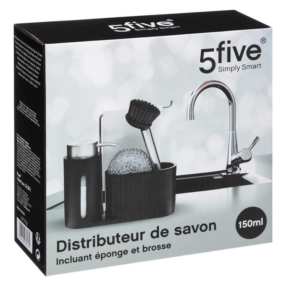 5five - organizador de fregadero con dosificador 150ml negro
