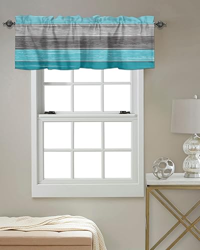 Miniatura 4 de Cenefas de cortinas de cocina para ventanas, color azul aguamarina y gris con bolsillo para barra, tratamiento de ventana de campo para cocina, sala