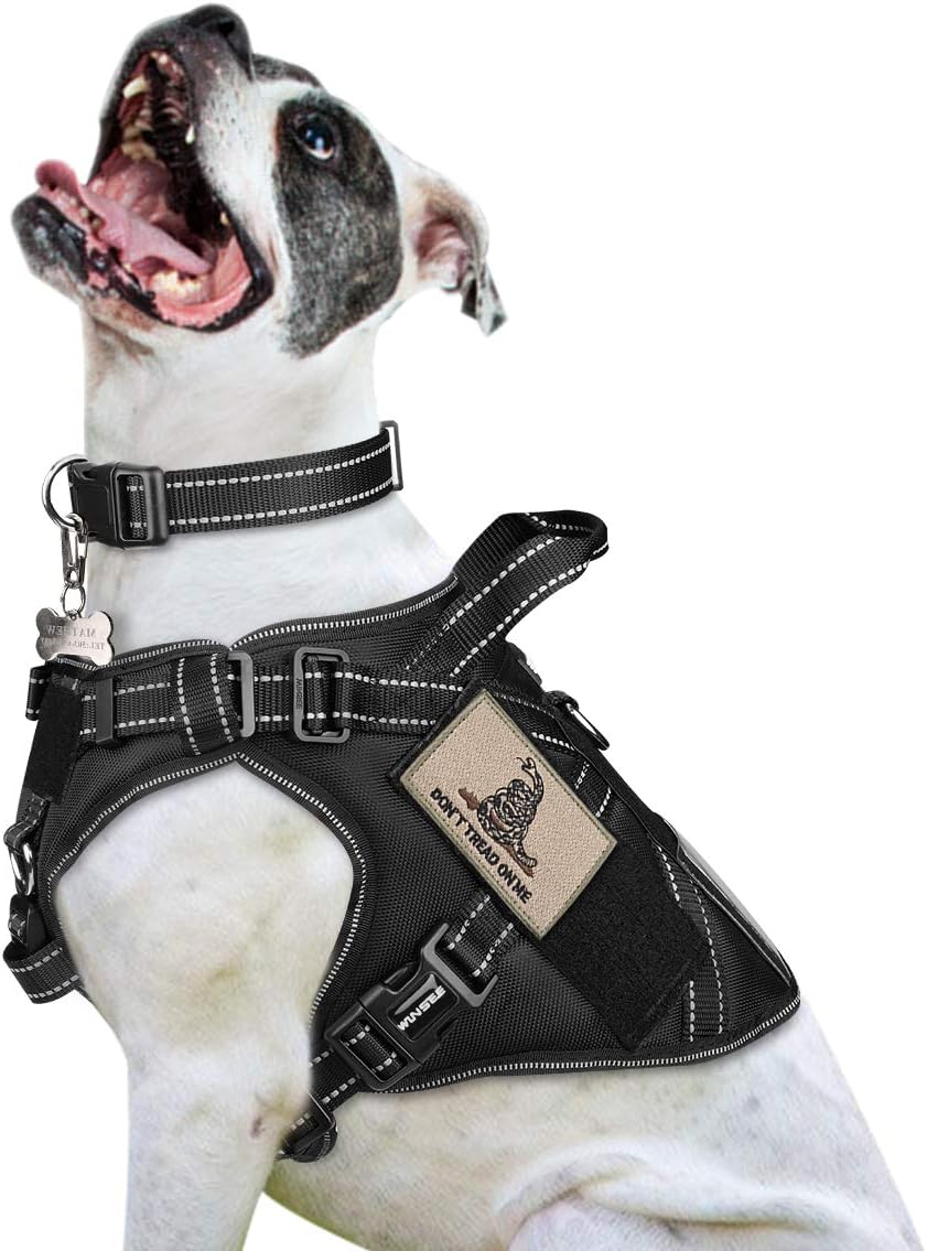 WINSEE Tactical Dog Harness for Large Dogs, Working Dog MOLLE Vest with Handle and Loop Panels, No Pull Front Clip Adjustable Reflective Training Pet Harness for Hiking Hunting