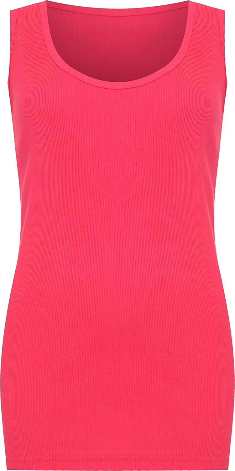 WearAll Pack of 2 Plus Size Womens Plain Ribbed Ladies Sleeveless Scoop Neck Vest Top - Cerise - 26-28