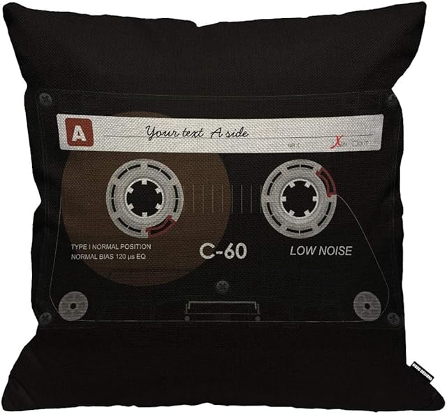 HGOD DESIGNS Retro Audio Cassette Cushion Cover,Music Record Player Low Noise 80S Plastic Tape Throw Pillow Case Home Decorative for Living Room Bedroom Sofa Chair 18X18 Inch Pillowcase 45X45cm