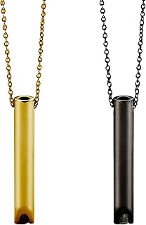 AYNKH Anxiety Relief Necklace 2PCS Stress Relief Mindful Breathing Necklace for Habit Breathing Exercises Titanium Steel Whistle Necklace for Men Women