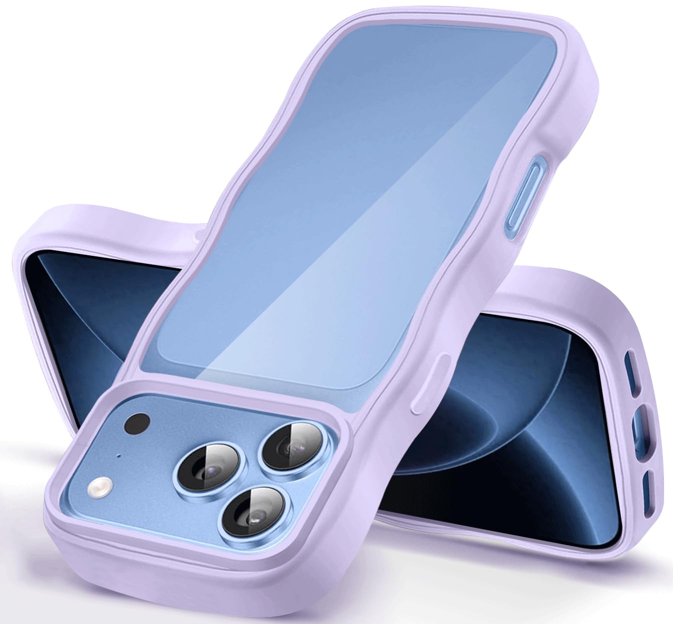 Compatible for iPhone 18 Pro Max/iPhone 17 Pro Max ケース クリア 波型 うねうね かわいい 韓国 ソフト 超軽量 耐衝撃 ストラップホール付き おしゃれ ウェーブ カバー アイフォン18 Pro Max / 17 Pro Max スマホケース とうめい 透明（パープル）