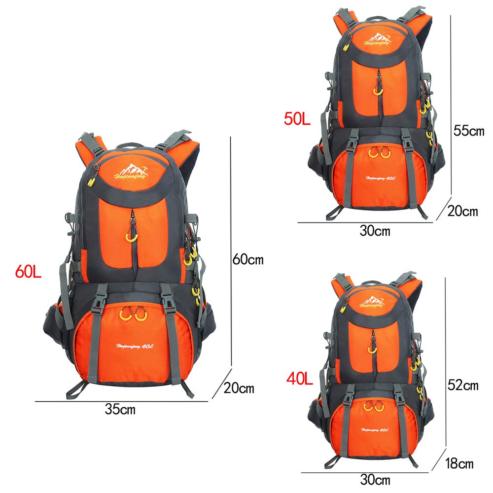 Escursionismo Viaggio Zaino 40L / 50L / 60L - Daypack Outdoor Campeggio Viaggi Trekking Arrampicata Zaino Uomini Donne, Arancione, 50L
