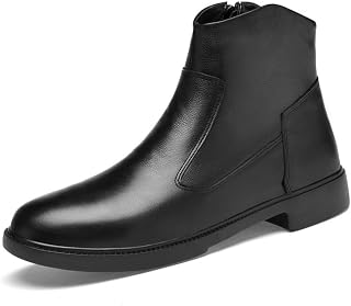 Men's Genuine Leather Chelsea Ankle Boots | Back Side Zipper Casual Dress Boot, Low Block Heel Comfortable Business Work Boot for Men