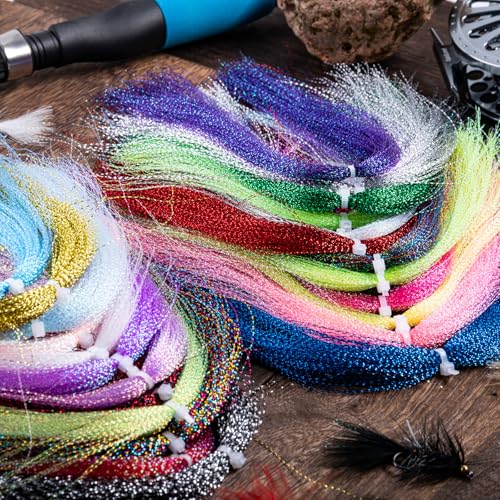 Goture Fly Tying Materials,24 Colors Crystal Flash Line, Fly Tying Thread Bucktail Fly Tying Material Wet/Dry Flies Fishing Lure Making Supplies