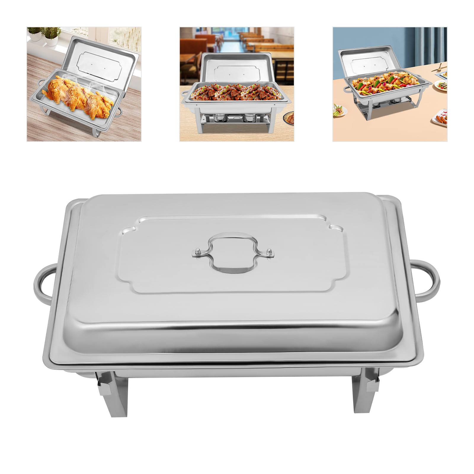 Chafing Dish Buffet Set da 9 l, robusto e di alta qualità, 2 contenitori in acciaio inox, per buffet e feste, colore argento