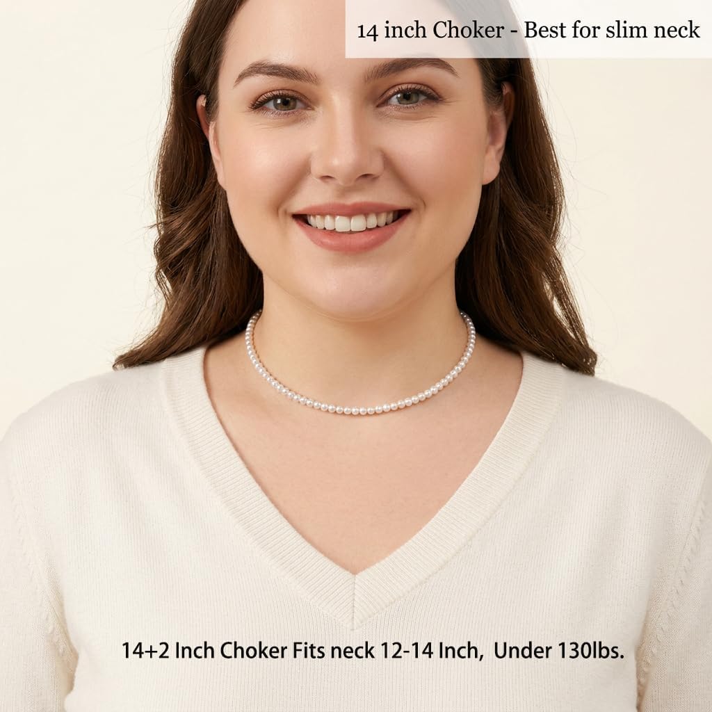 White Genuine Freshwater Cultured Pearl Necklace For Women And Men | Full Sizes from 3mm to 14mm Freshwater Pearls, AAA Grade & Above, A Love Gift Choice For Anniversaries And Birthdays