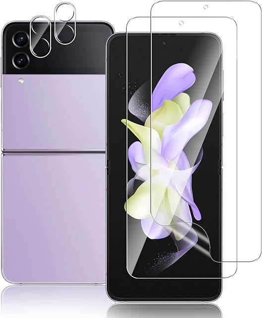 TUTUO [2+2 Pack Compatible with Samsung Galaxy Z Flip 4 5G Screen Protector + Camera Lens Protector, [Anti-Scratch] [Bubble Free] Soft TPU (NOT Glass) HD Full Coverage Soft Protective Film
