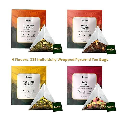 Vista 72 de Teaniru, Paquete surtido de muestras de té, 8 sabores exóticos de bienestar, envueltos individualmente en bolsas de té piramidales, ingredientes
