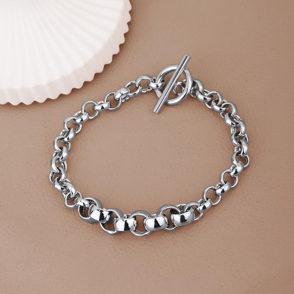 Vanbelle Sterling Silver Jewelry - Rhodium Plated with 925 Stamp - Handmade Classic Belcher Hollow Chain Bracelet for Men & Women - 8.5 Inches with Toggle Lock - Image 6