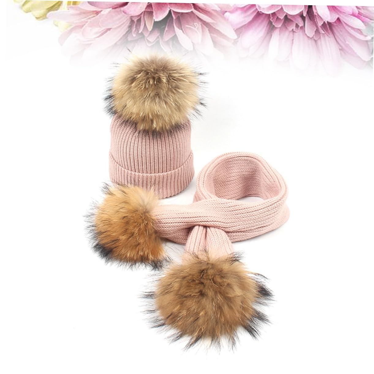 FOMIYES Cappello e Sciarpa in Lana 2pezzi per Ragazzo Ragazza Bambine Autunno Inverno Caldo Set per Ragazzi Ragazze Pompon Color Rosa per Natale Compleanno