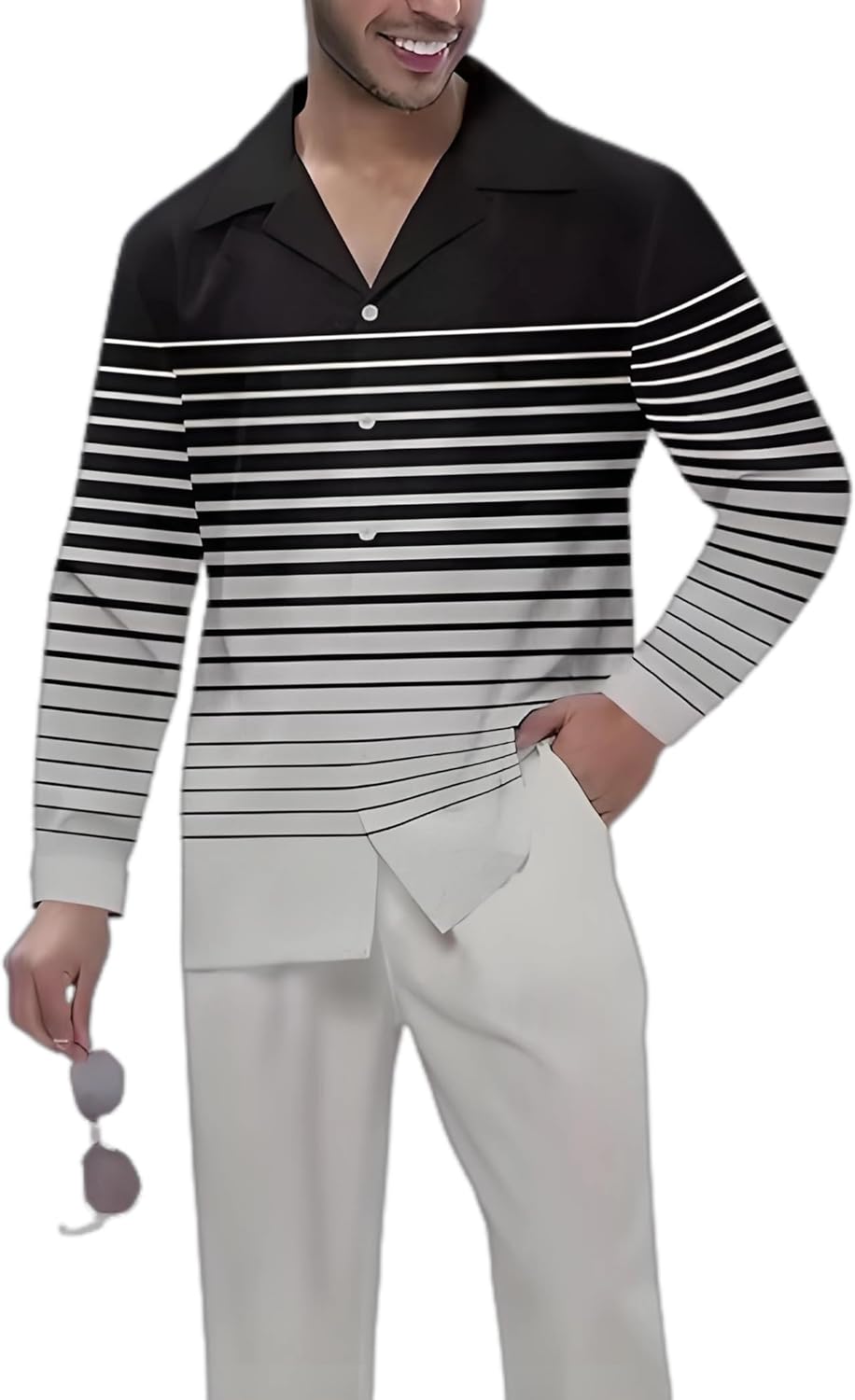 Men's Casual 2 Piece Dress Shirts Pants Suits Long Sleeve Leisure Shirts Pants Sets S-5XL