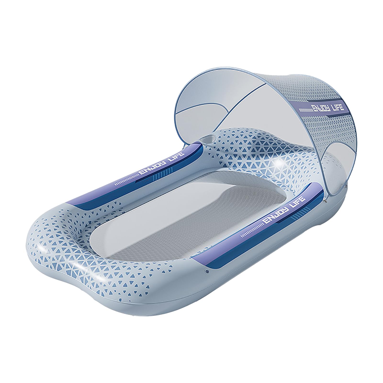 Aufblasbare Pool Luftmatratze mit Sonnendach UPF50+ Abnehmbarer Sonnenschirm 160x71cm Erwachsene Pool Liegestuhl Netz Boden Getränkehalter Faltbar Sonnenbad Float