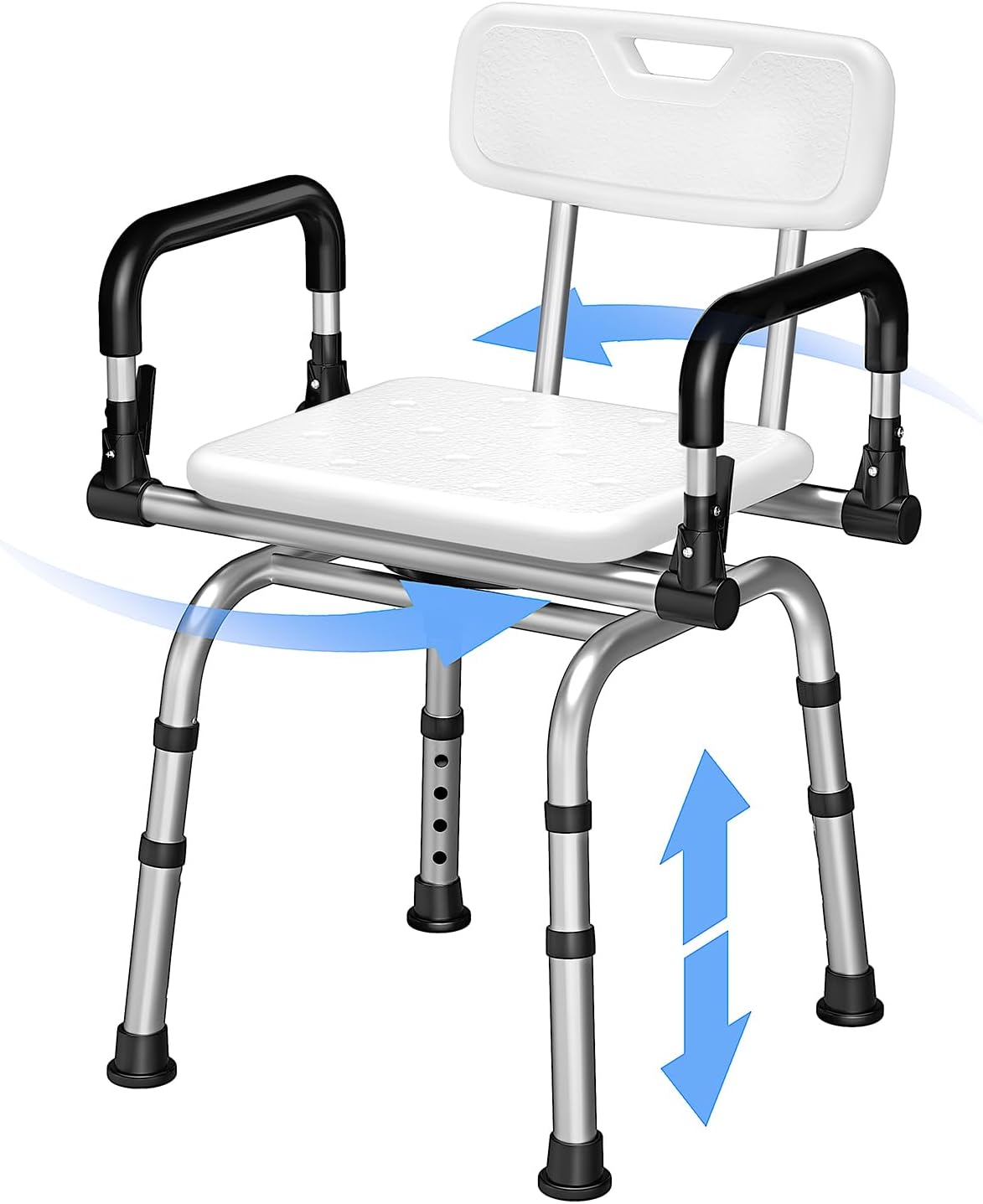 360 degree shower chair swivel,portable seat with armrests and back, adjustable height seat
