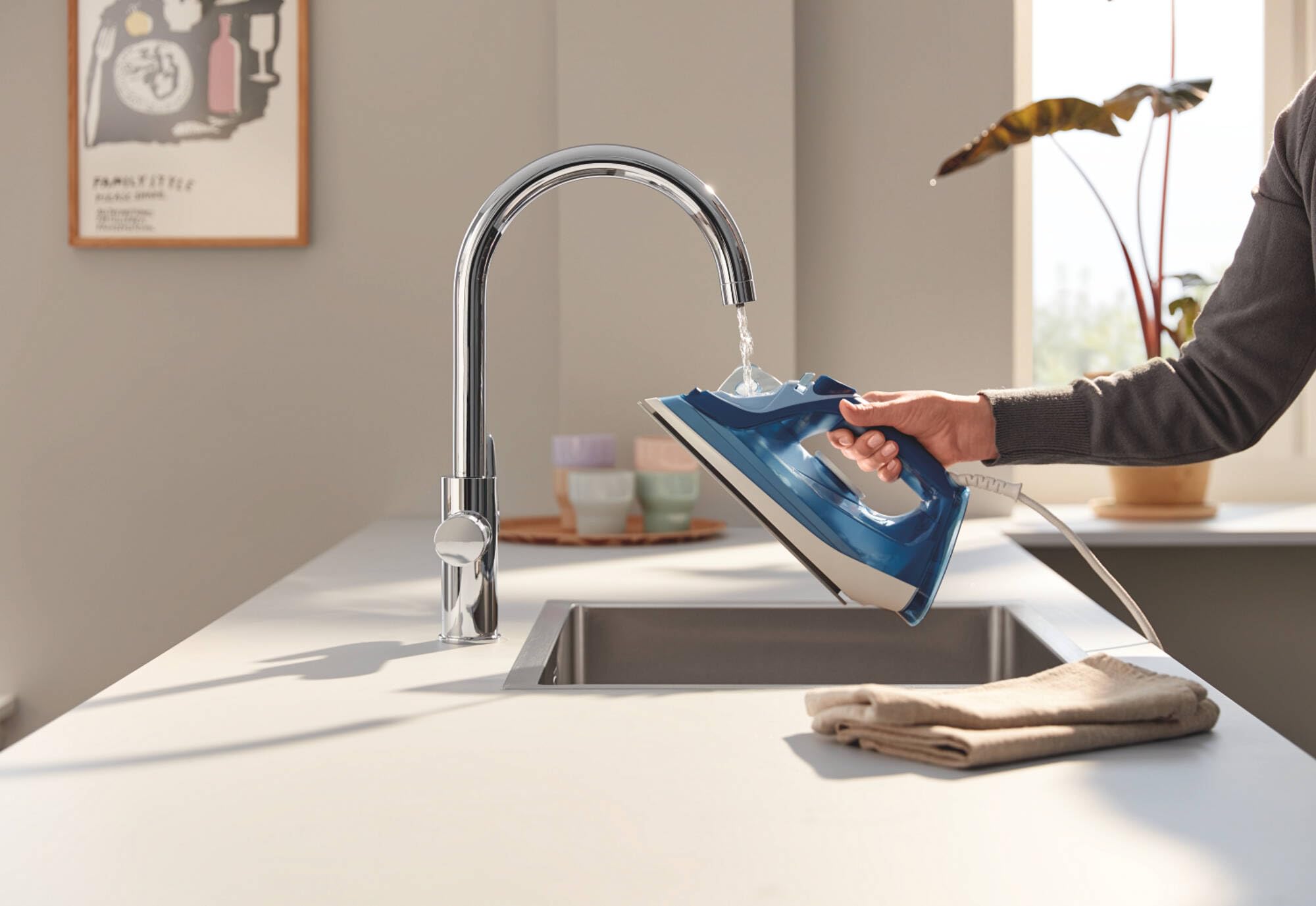 Grohe Blue Pure BauCurve rubinetto per lavello cucina, con filtro 5 fasi taglia S e contalitri, cromo