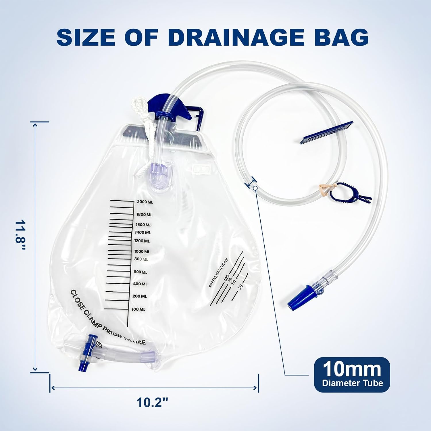 Carbou 2000ml Urine Drainage Bags, 6 Pcs Catheter Bags with Anti-Reflux Chamber - 48" Drainage Tube with Clamp & Hook, Quick-Release Drain Port