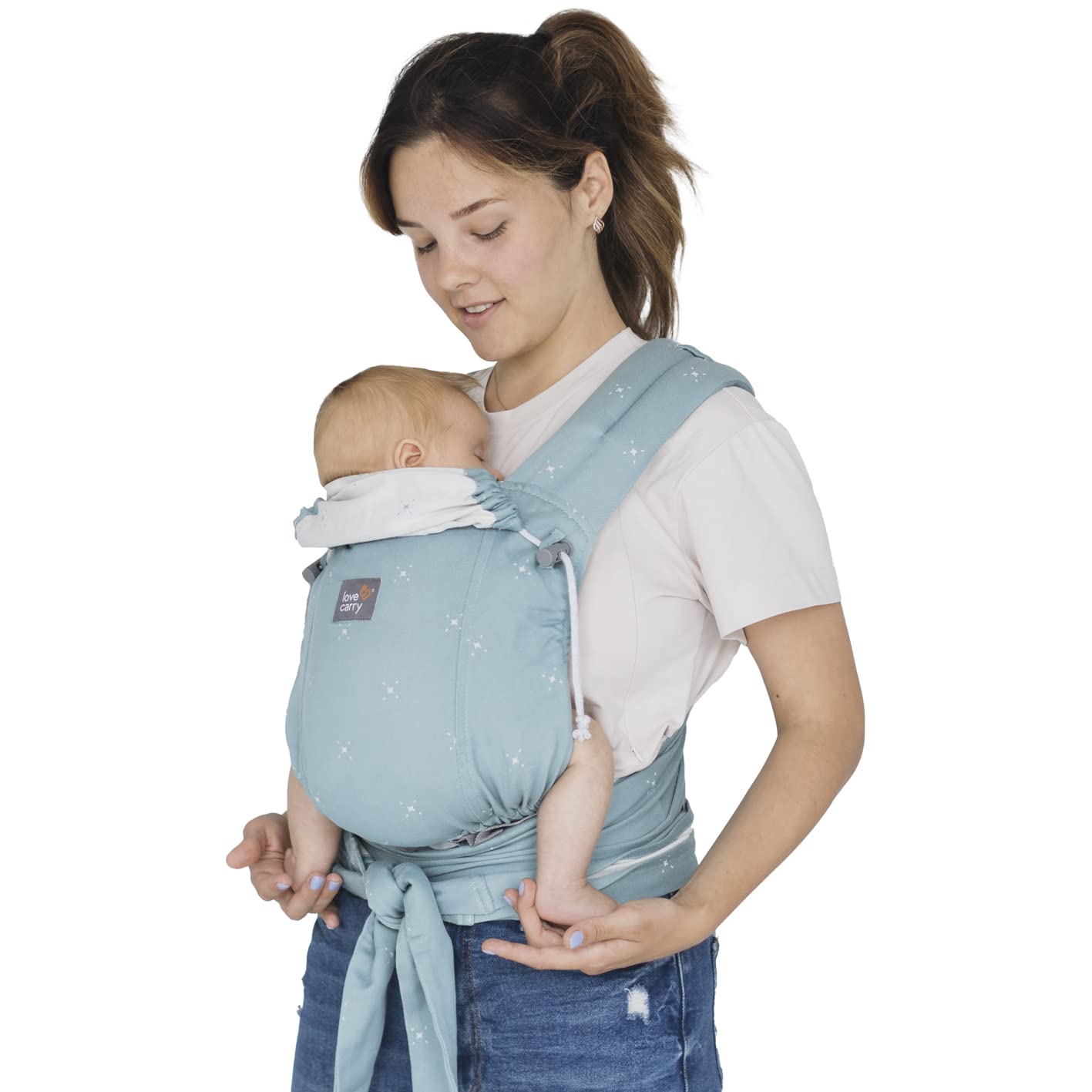 Love & Carry LoveTie Half-Buckle Ergonomische Babytrage für Neugeborene (Aquamarine)
