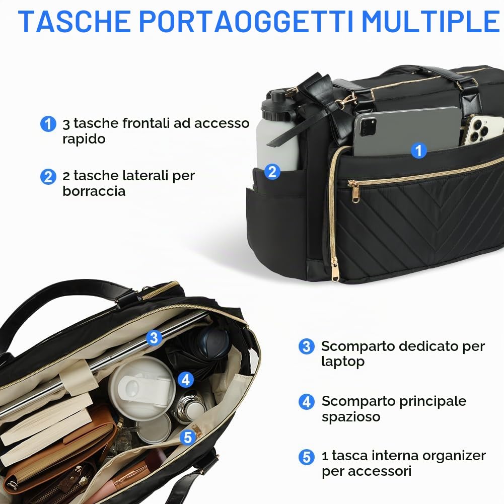 Aolso Lunch Tote Bag da donna 2 in 1, 15,6 Pollici Borsa per il Pranzo Isolata, Borsa per Computer Portatile con Scomparto per il Pranzo, Borsas Termica per Lavoro, Ufficio e Università, Nero