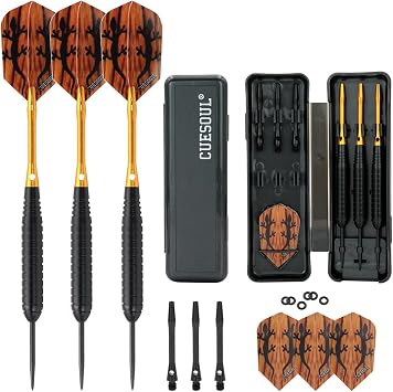 CUESOUL ARCH Steel Tip Darts Set 20/23/26 Grams Durable Aluminum Shafts Black Brass Barrels 3 Dart Flights Dart with Case