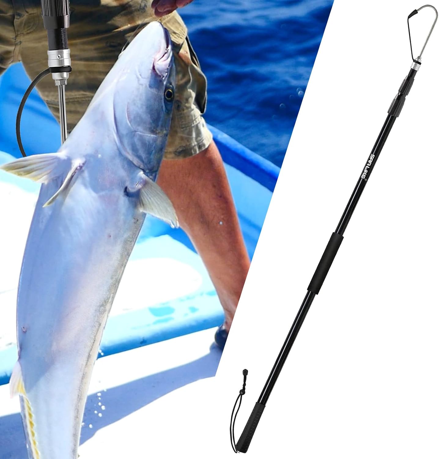 KOMCLUB Telescopic Fishing Gaff with Super Sharp Spear Hook Lightweight Hand Fish Gaff with Soft Rubber Nonslip Handle and Lanyard for Freshwater Offshore Fishing Boating and Outdoors - Image 5