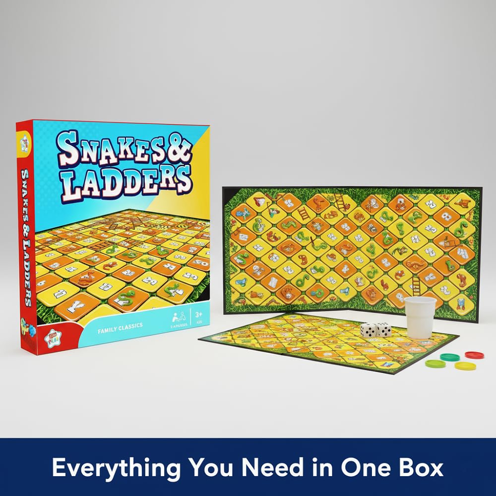 ZINNIAUK Snakes & Ladders Kids Play Board Game, Multi-color - Image 2