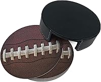 Vista 4 de 6 posavasos de cuero con temática de fútbol americano para bebidas con soporte, juegos de posavasos para mesa de bebidas, para sala de estar