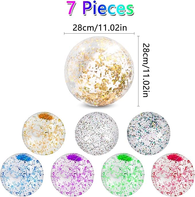 7 PiècesPlace Ballons de Plage gonflables Transparents avec Paillettes et confettis Inflatable Beach Ball Transparent De Rebond Résistant à La Déchirure, Ballon Piscine Flottant pour Les Vacances, La 7 PiècesPlace Ballons de Plage gonflables Transparents avec Paillettes et confettis Inflatable Beach Ball Transparent De Rebond Résistant à La Déchirure, Ballon Piscine Flottant pour Les Vacances, La