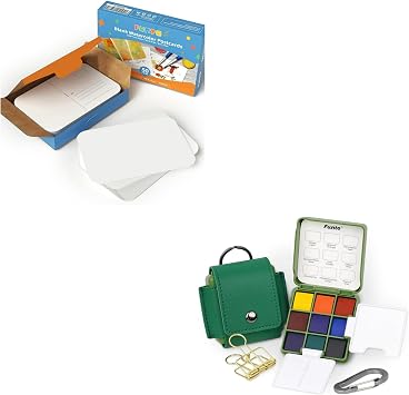 Funto Watercolor Bundle 9x12 Cold Pressed Paper Pads 30 Sheets, 140lb/300gsm & Portable Pocket Watercolor Set with Travel Case for Painting and Drawing