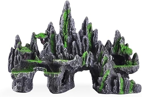 Decoraciones grandes para pecera, acuario, roca, vista de montaña, adorno para casa de árbol, cueva para tanque grande de globos, 13 pulgadas de