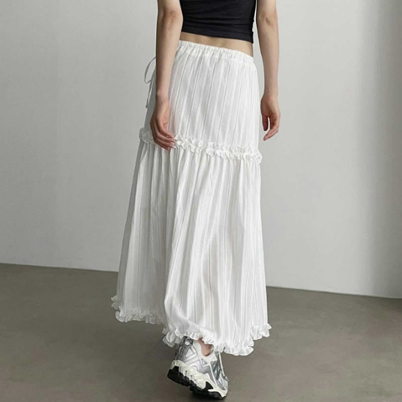 Falda de Jacquard con Volantes, diseño Informal y Holgado, para niña, Falda en Blanco y Negro Que combina con Todo - Negro - S