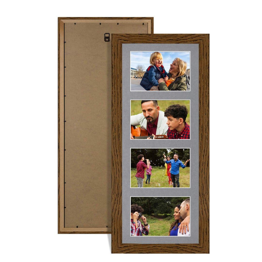 Procut Global 50X20CM Dark Oak Photo Frames For Multiple Pictures with Mid Grey Mount-Modern Collage Frame with 4 Apertures (4x) 6X4-Engineered Wood with Shatterproof Perspex