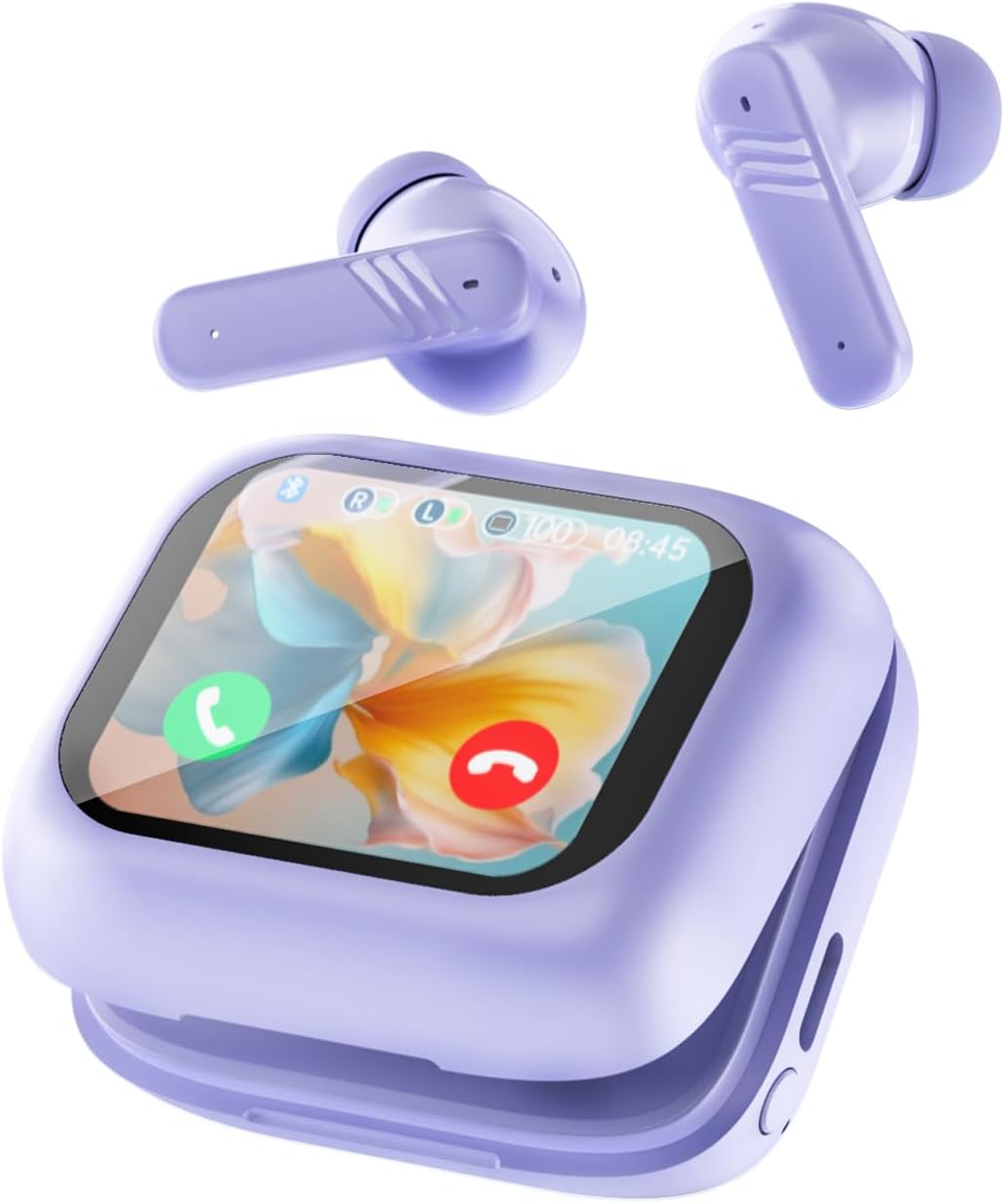 Active Noise Cancelling Touchscreen Earbuds ANC with Smart Touch Screen Case, Blue Tooth Ear Buds With Screen on Case Earphones for iPhone Android Purple TWS True Wireless Bluetooth Earbuds Headphones