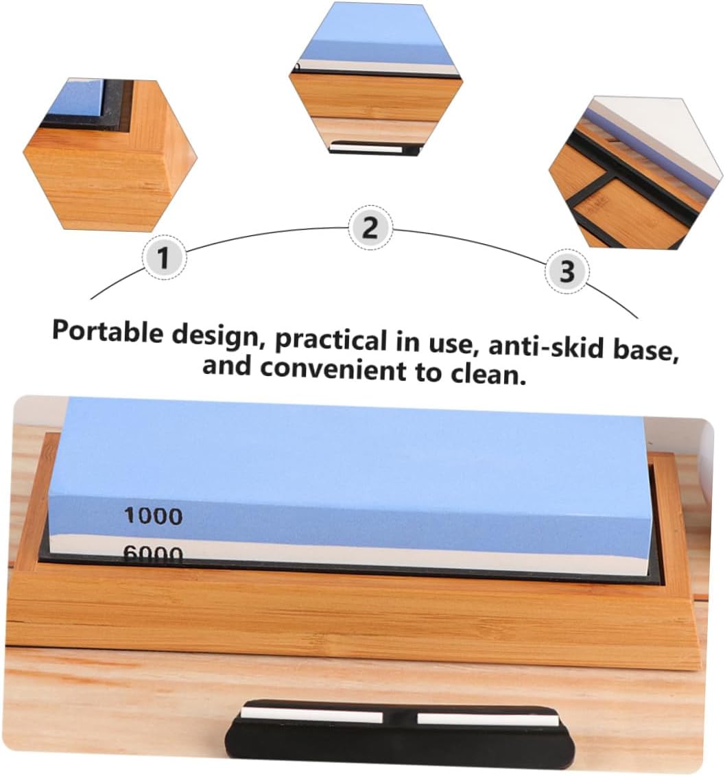 Double-sided Whetstone Sharpening Stone Kit 1000/6000 Grit with Silicone Mat Base and Correction Stone for Home Kitchen Knife and Scissors Grinding – 5pcs Set