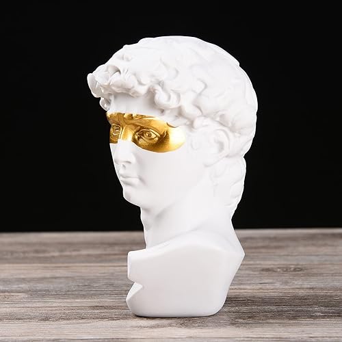 Miniatura 3 de BRABUD Máscara griega David Hombre Busto Estatua Resina Oro Blanco Escultura Romana Clásica Arte Moderno Casa Oficina Estudio Estantería Decoración
