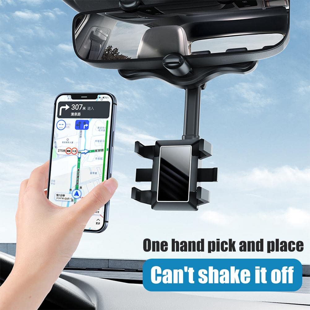 Soporte para teléfono para automóvil Giratorio y retráctil de 360 Grados, Soporte para teléfono con Espejo retrovisor para automóvil Ajustable Multifuncional, Soporte para teléfono móvil