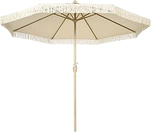 Newgarden - Parasol En Tissu Et Franges Pour Extérieur, Plage, Jardin, 220 Cm, Pliable, Structure En Acier Inoxydable, Hauteur Réglable Pour La Terrasse Et Le Balcon, Grande