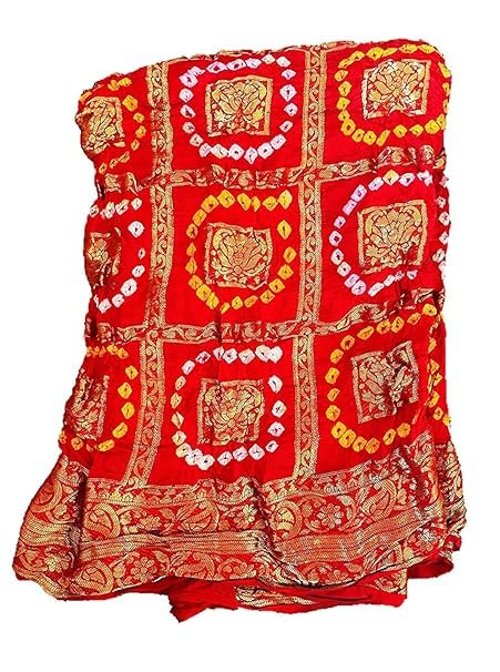 pk hub Women's Silk Gharchola Jaipuri Bhandej With Lotus Zari Work Red Fancy Dupatta-picture-30