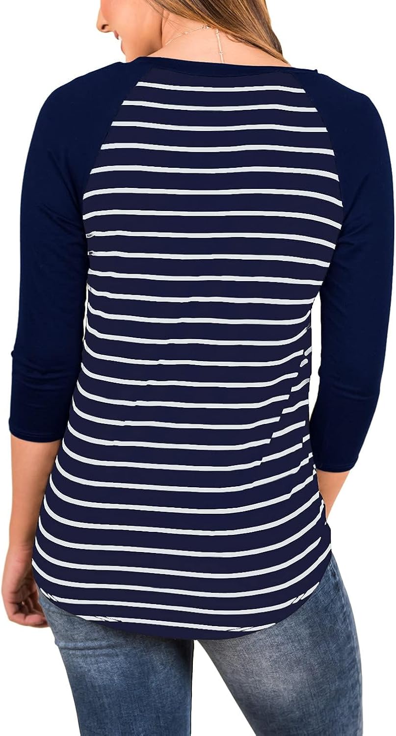 INFITTY Women's 3/4 Sleeve Raglan Striped T Shirt Baseball Tunic Tops Blouse - Image 2