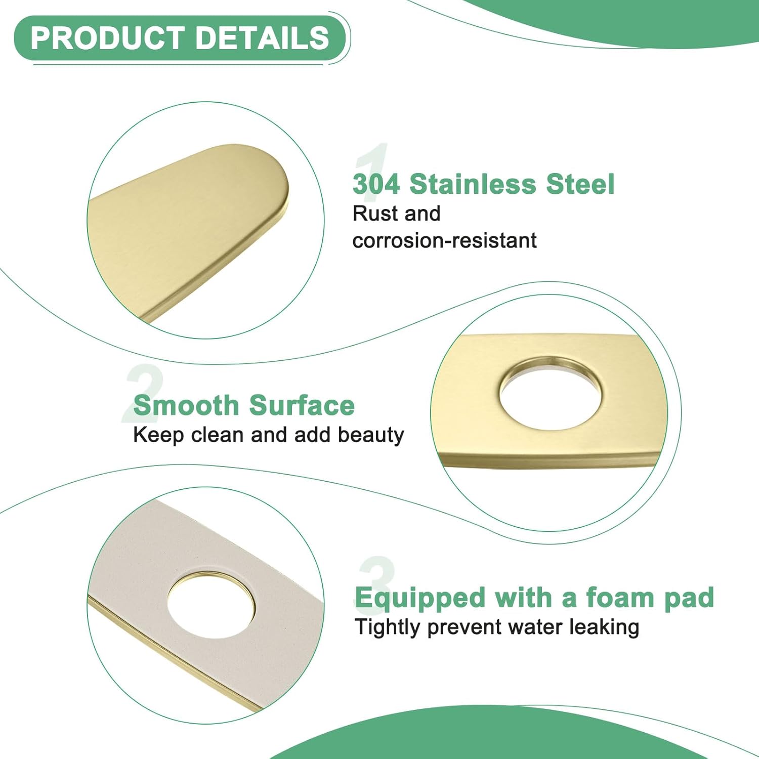 M METERXITY Faucet Deck Plate, 10 Inch 304 Stainless Steel Oval Hole Cover Deck Plate Escutcheon for Bathroom/Kitchen Sink Faucet [Brushed Gold Tone]