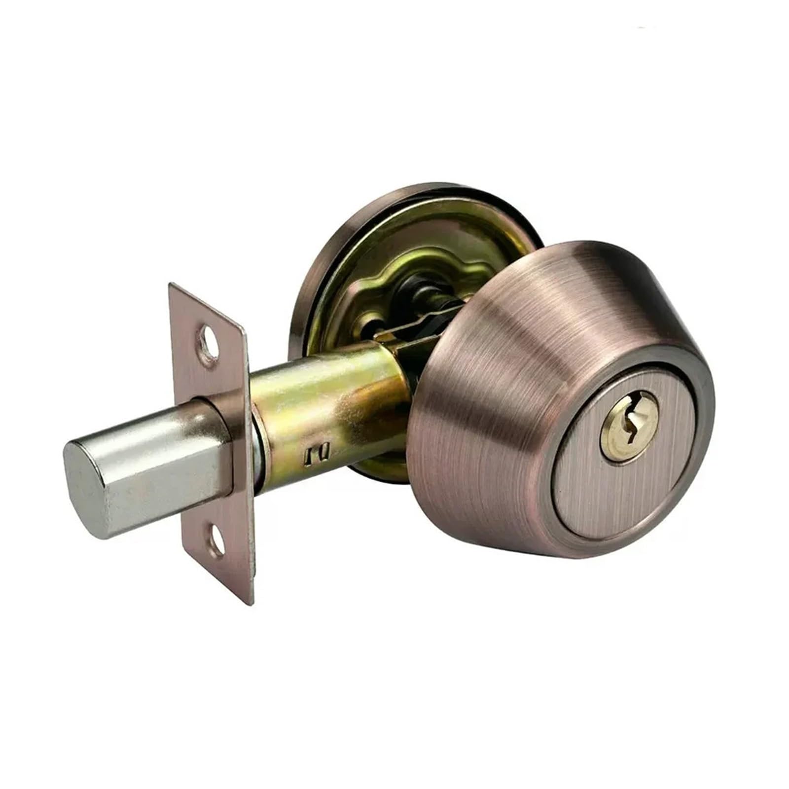 Jwvialel Red Bronze Single Cylinder Deadbolt Round Lock With Keys 1Pcs(Red Bronze)