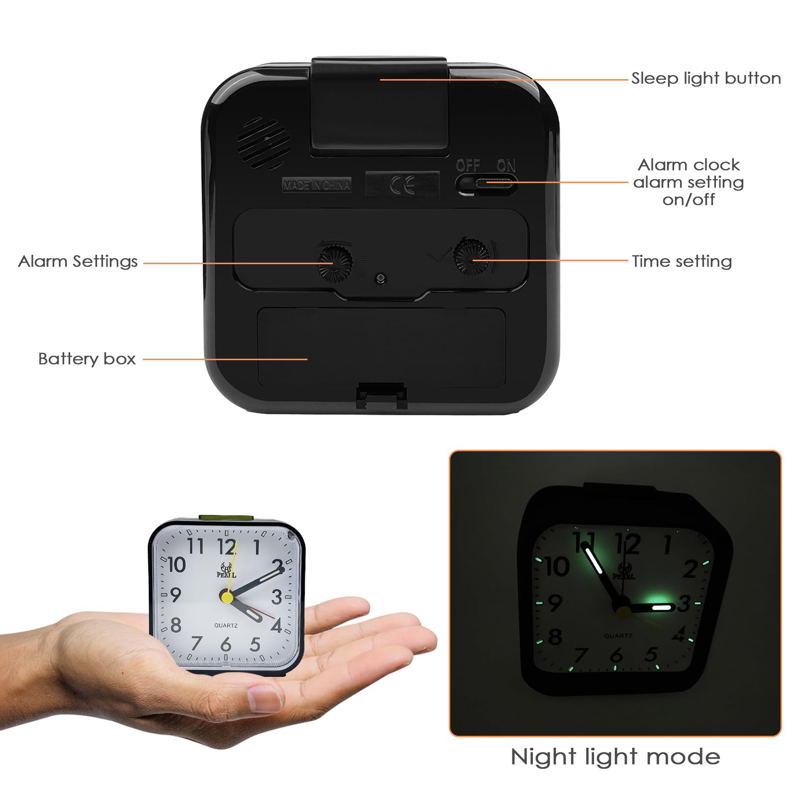 tekenewbse Sveglia da Comodino Analogica, Orologio da Tavolo con Funzione Snooze e Luce, Sveglie da Comodino a Batteria, Alarm Clock, Sveglia Viaggio, Sveglia Silenziosa, Allarme Portatile Analogico