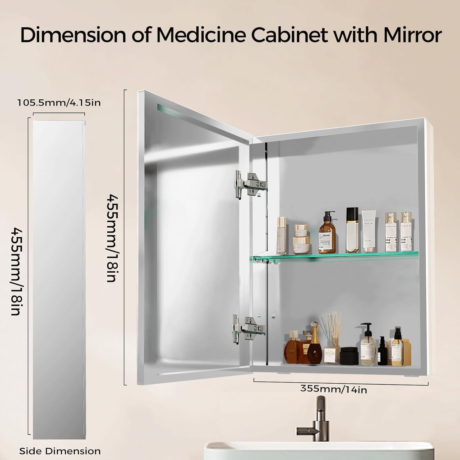 14 x 18 Inch Bathroom Medicine Cabinet with Mirror, Medicine Cabinet Mirror, Bathroom Mirror with Storage with One Adjustable Shelf, Assembly Required, Support Recessed or Surface Mount 14x18