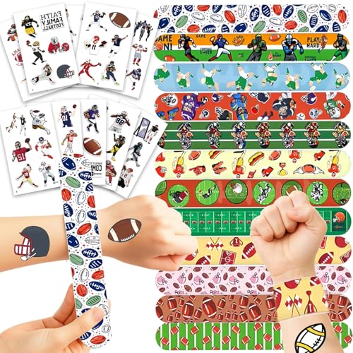 Fybnqlira 84PCS Football Party Favors Set – 24pcs Slap Bracelets & 60pcs Temporary Tattoos, Sports...
